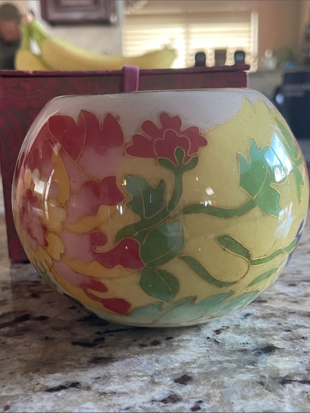 Vintage Cloisonné Glass Floral Bowl Candle Holder